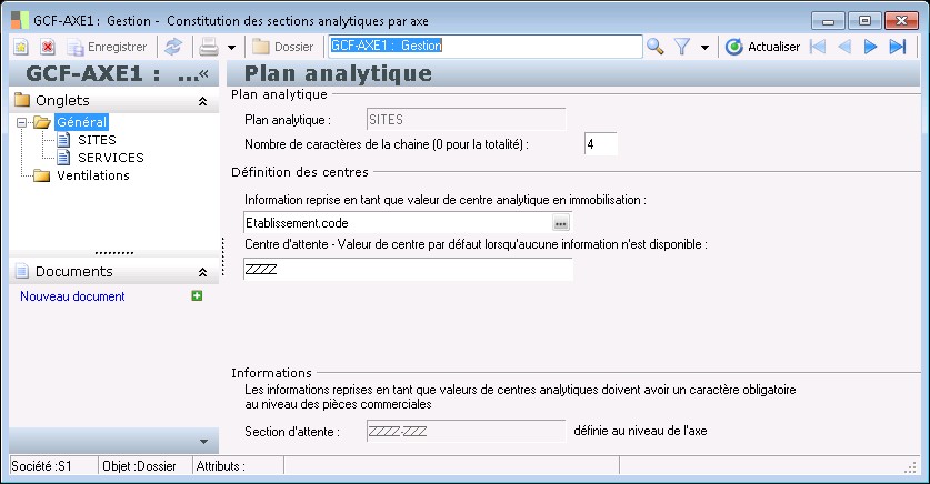 Constitution des sections analytiques par axe