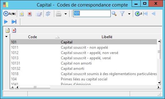 Codes de correspondance compte