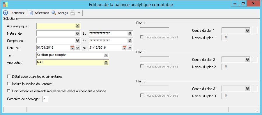 Edition de la balance analytique comptable